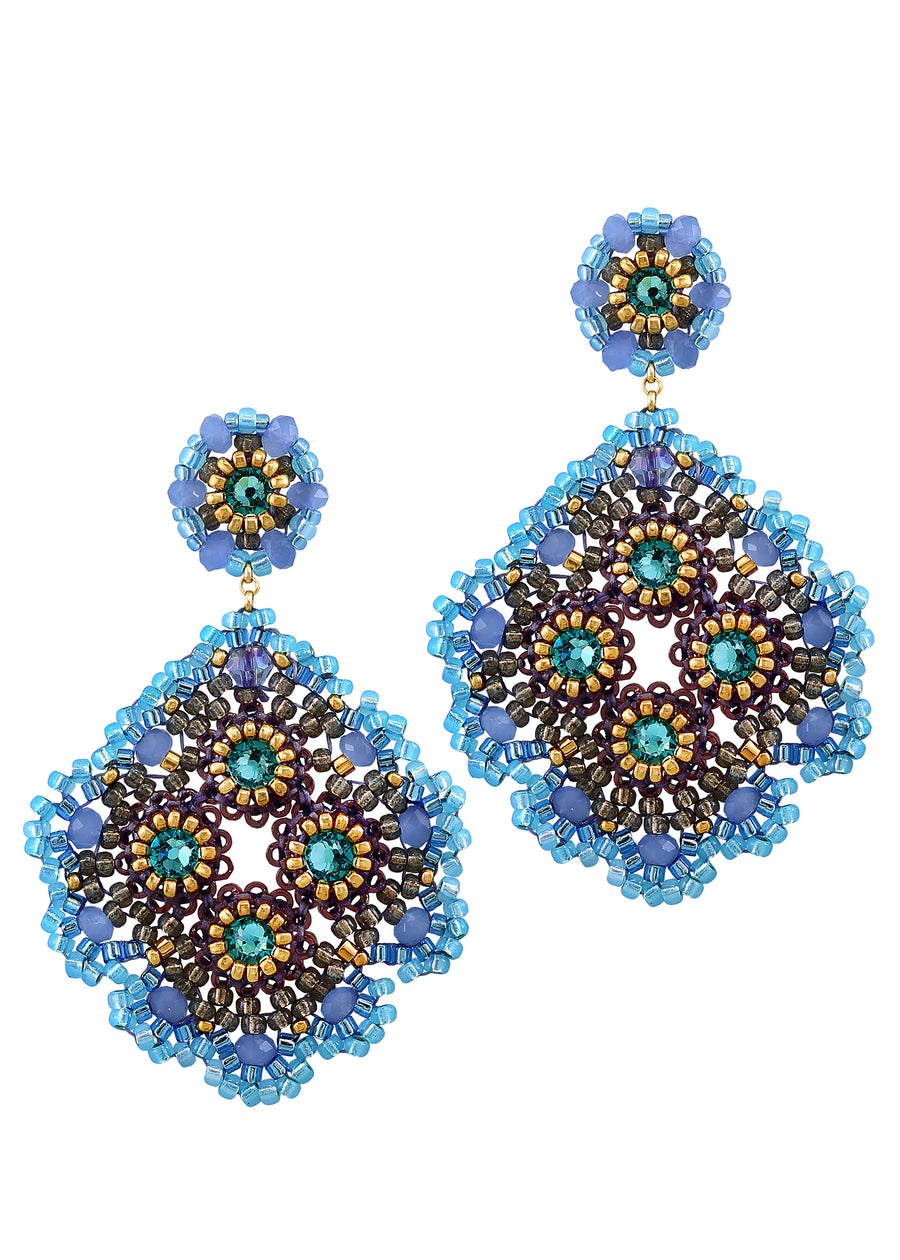 Ocean Blue Small Diamond Shaped Earring